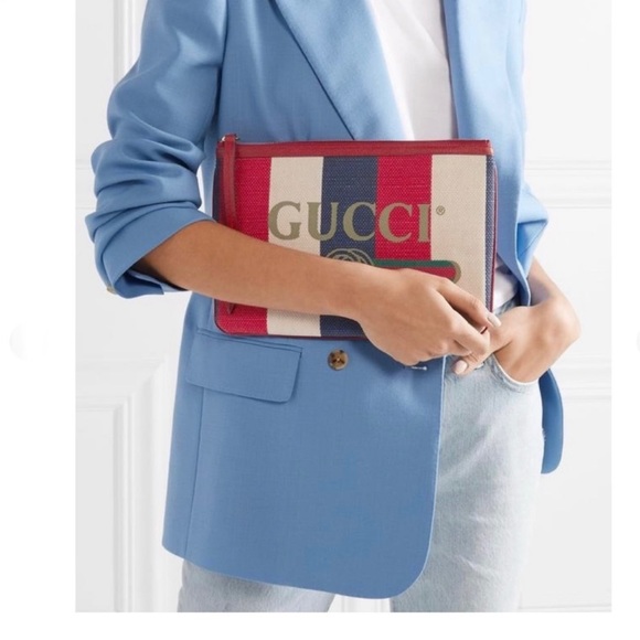 Authentic Gucci Sylvie Striped Canvas Pouch / Clutch